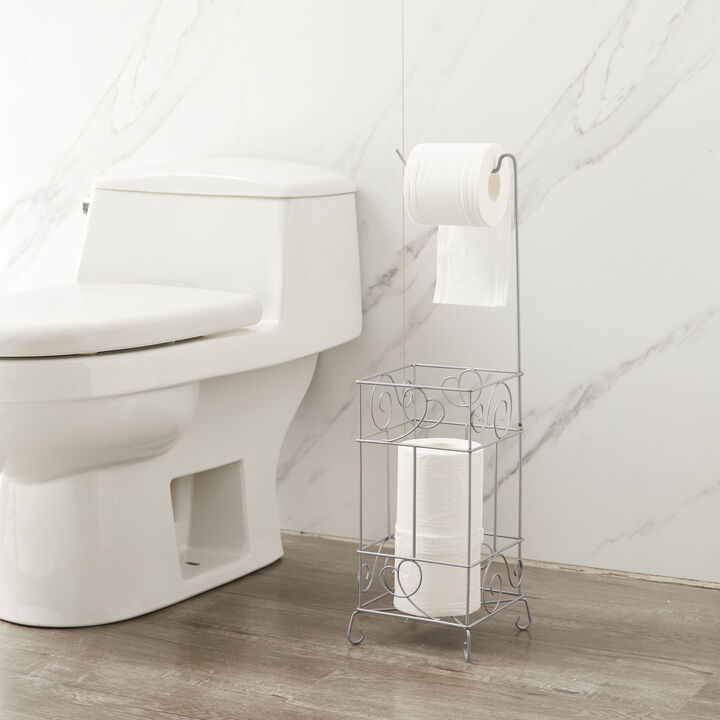 Silver Toilet Paper Holder Stand Stack up to 3 Rolls