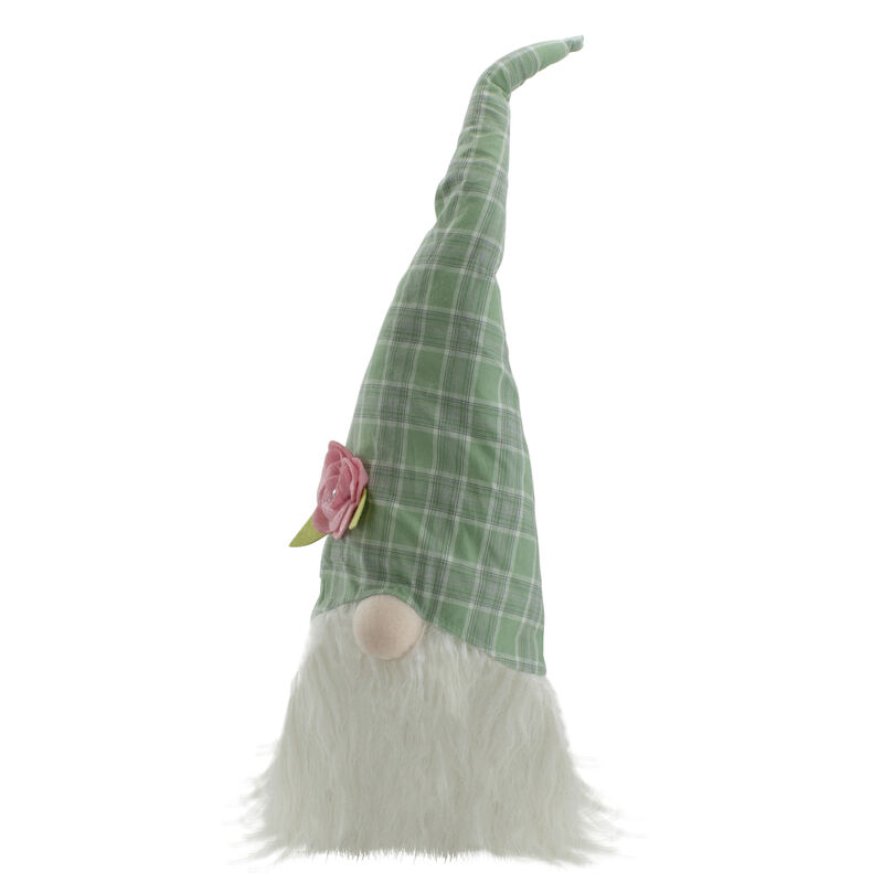 20" Green and White Plaid Spring and Easter Gnome Head Table Top Decor