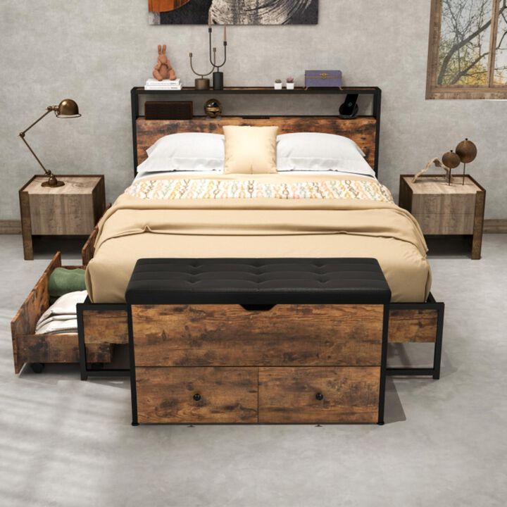 Hivvago Storage Ottoman Bench with Padded Seat Cushion and 2 Drawers for Entryway-Brown