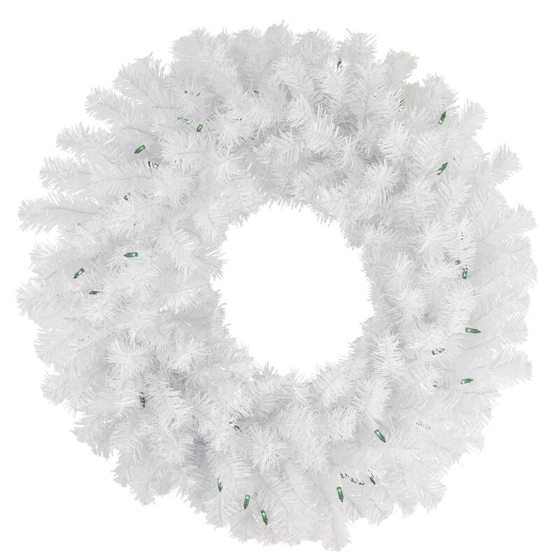 Pre-Lit Geneva White Spruce Artificial Christmas Wreath  24-Inch  Green Lights