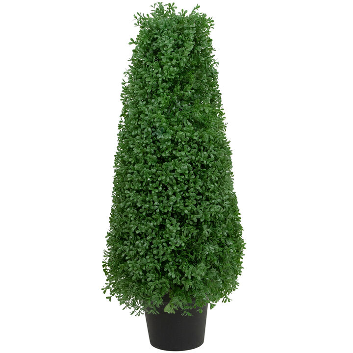 30" Artificial Boxwood Cone Topiary Tree with Round Pot  Unlit
