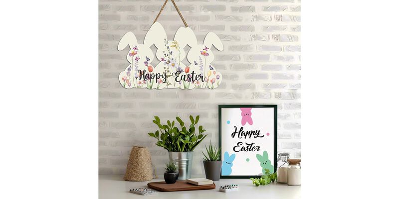 Wooden Sign Bunny Flower Spring Wall Decor