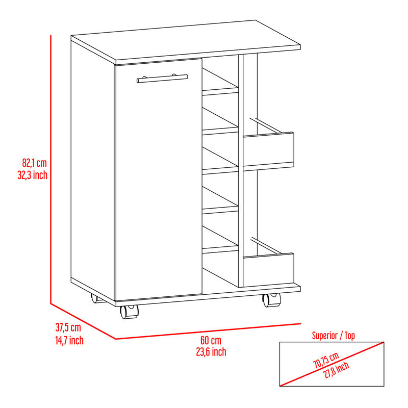 Bartlet 2-Shelf 6-Bottle Bar Cart With Division White