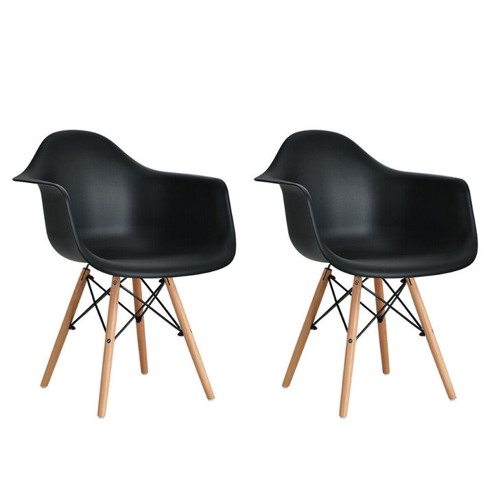Set of 2 Mid-Century Modern Molded Dining Arm Side Chairs-Black