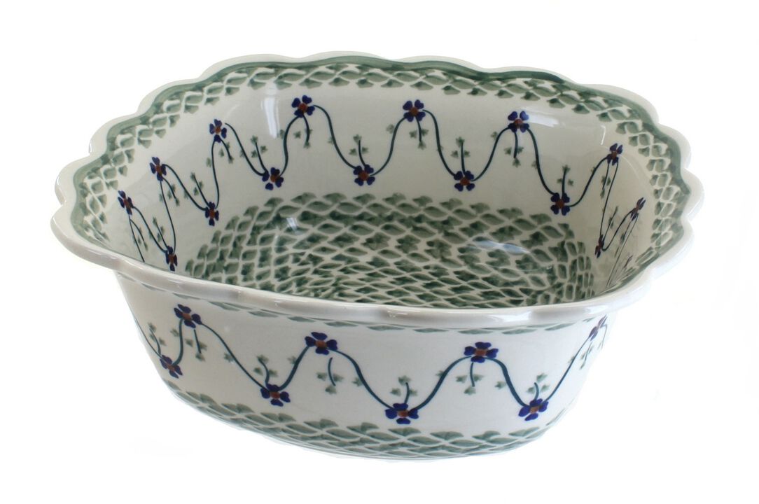 Blue Rose Polish Pottery Red Daisy Large Square Serving Dish