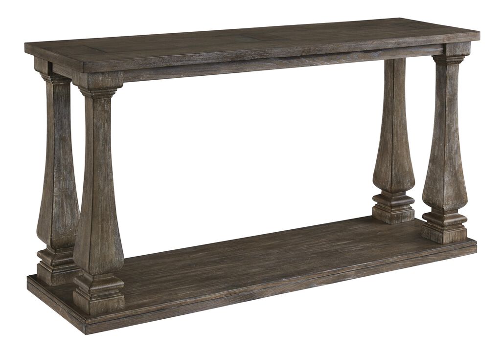 Rectangular Wooden Sofa Table with Square Baluster Legs, Gray - Benzara