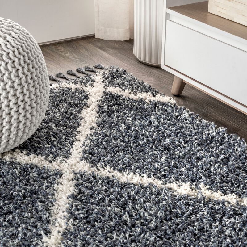 Gabrielle Mercer Shag Plush Tassel Moroccan Geometric Trellis Area Rug