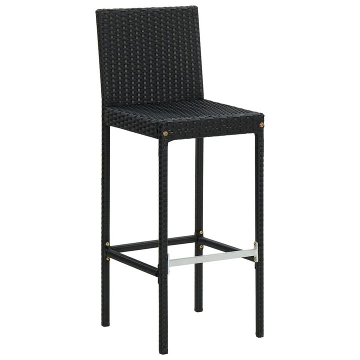 Nyra Garden Barstool Chair Set of 4, White Cushions, Black Rattan - Benzara