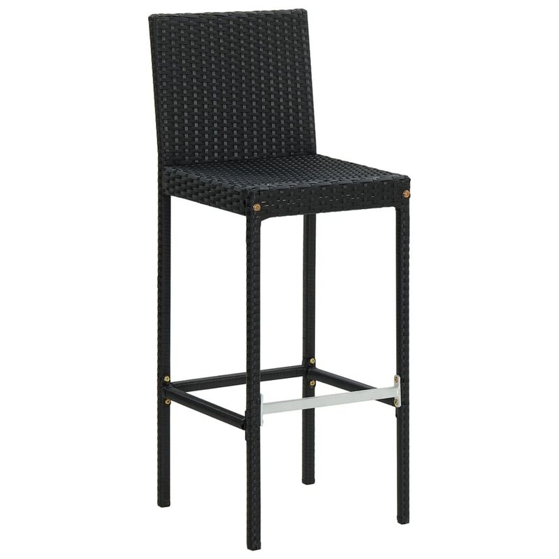 Nyra Garden Barstool Chair Set of 4, White Cushions, Black Rattan - Benzara
