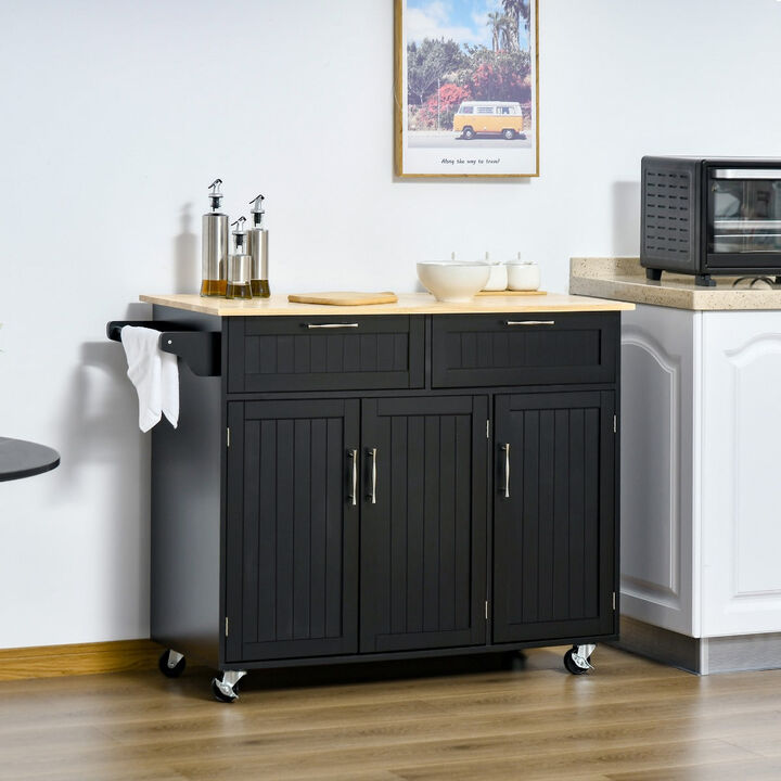 Black Mobile Kitchen: Island with Drawers and Cabinet Storage