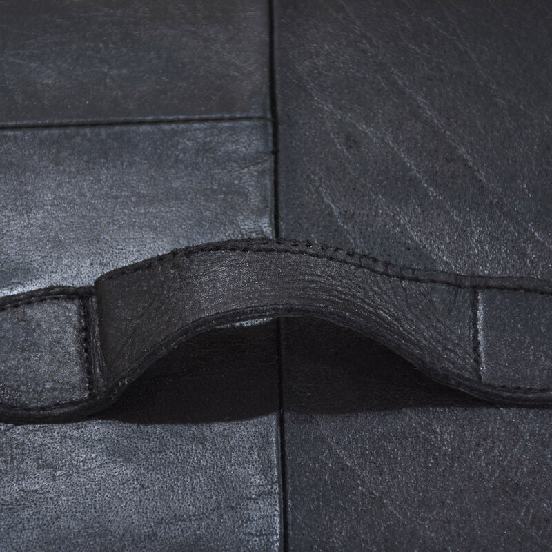Geometric Handmade Leather Square Pouf 16"x16"x16" (Recycled Foam with Fibre Fill) Black Color MABBBACPF25 BBH Homes