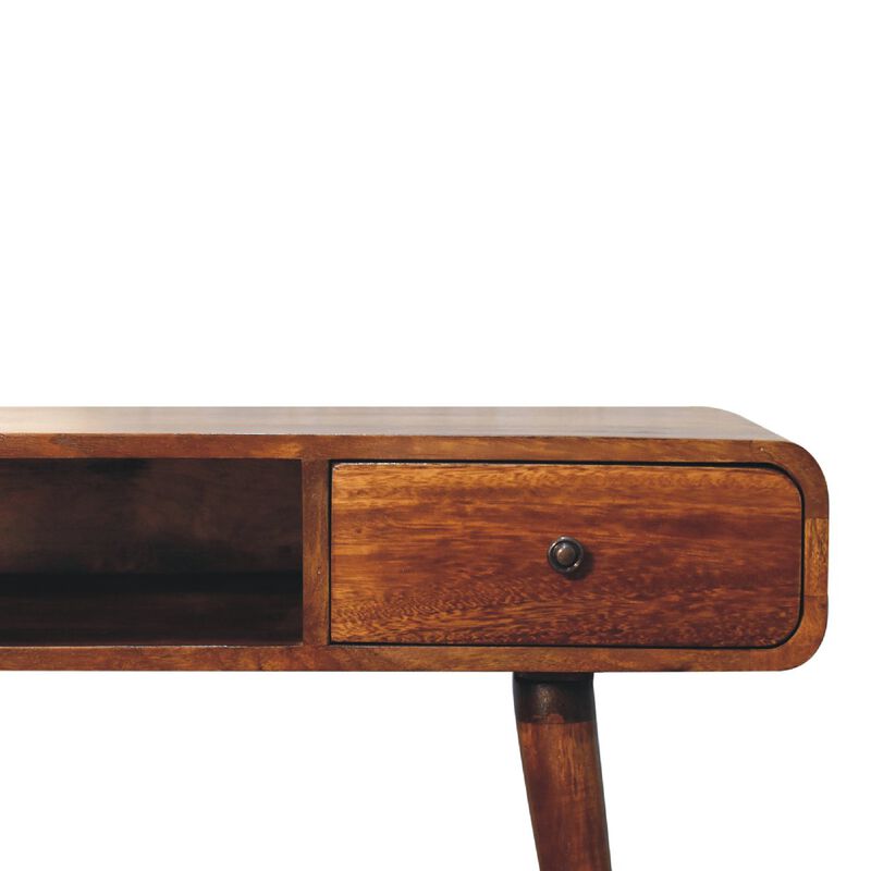 Artisan Furniture Curved Chestnut One Drawer Solid Wood Writing Desk