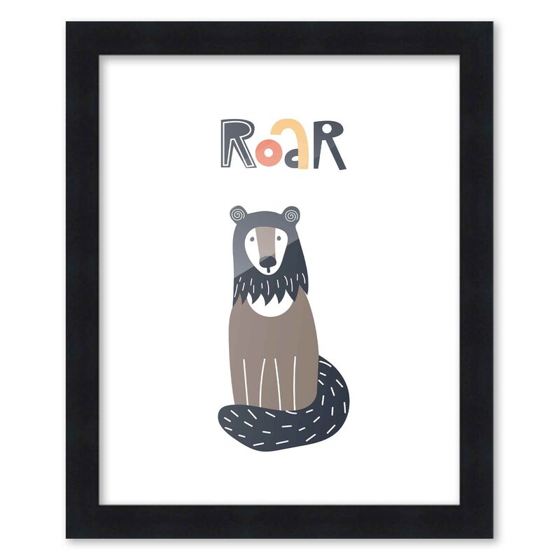 8x10 Framed Nursery Wall Little Explorer Roar Poster in Black Wood Frame For Kid Bedroom or Playroom