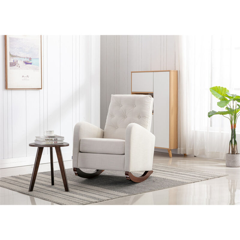 High Back Rocking Chair Nursery Chair Comfortable Rocker Fabric Padded Seat
