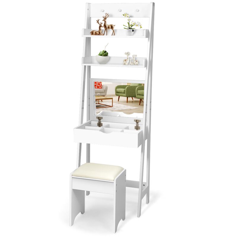 3-in-1 Modern Shelf Vanity Set with Flip Top Mirror and 6 Makeup Organizers