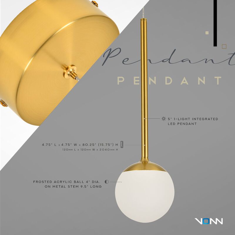 VONN Lighting 1-Light Integrated LED Height Adjustable Pendant Lighting