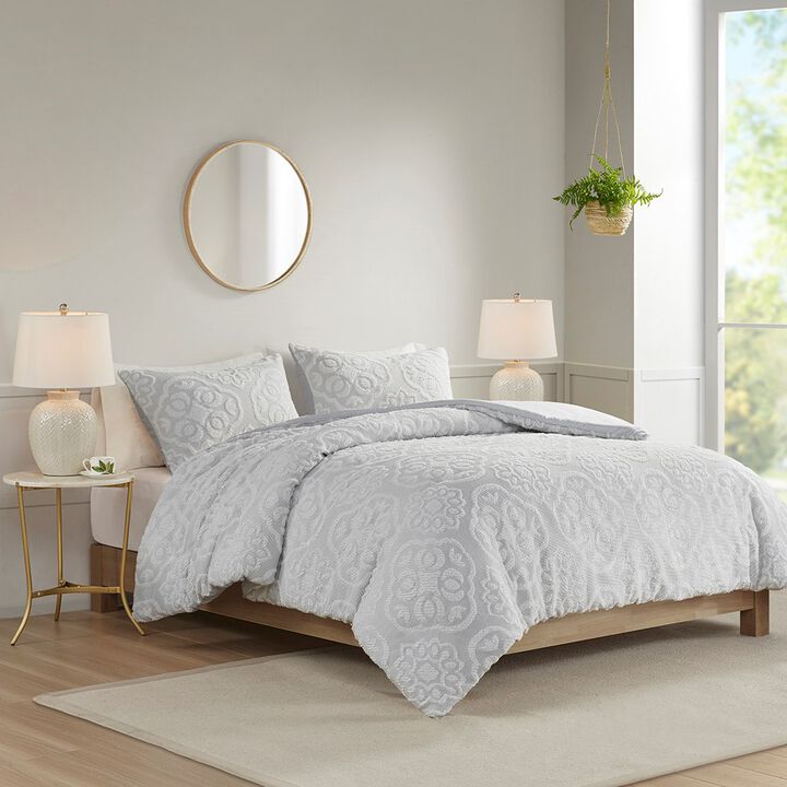 Gracie Mills Woodward Shabby Chic Tufted Woven Medallion Duvet Cover Set