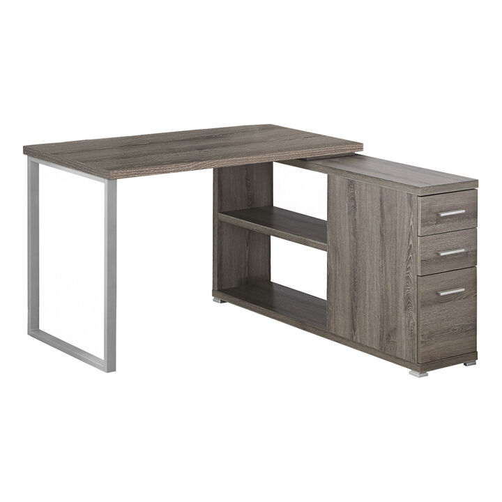 Computer Desk, Home Office, Corner, Left, Right Set-Up, Storage Drawers, L Shape, Work, Laptop, Metal, Laminate, Brown, Grey, Contemporary, Modern
