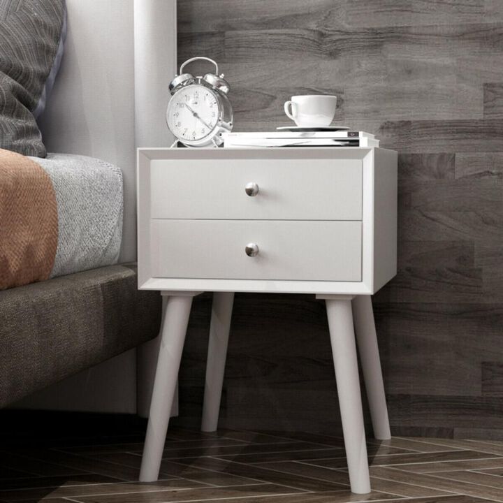 Hivvago Wooden Nightstand Mid-Century End Side Table with 2 Storage Drawers