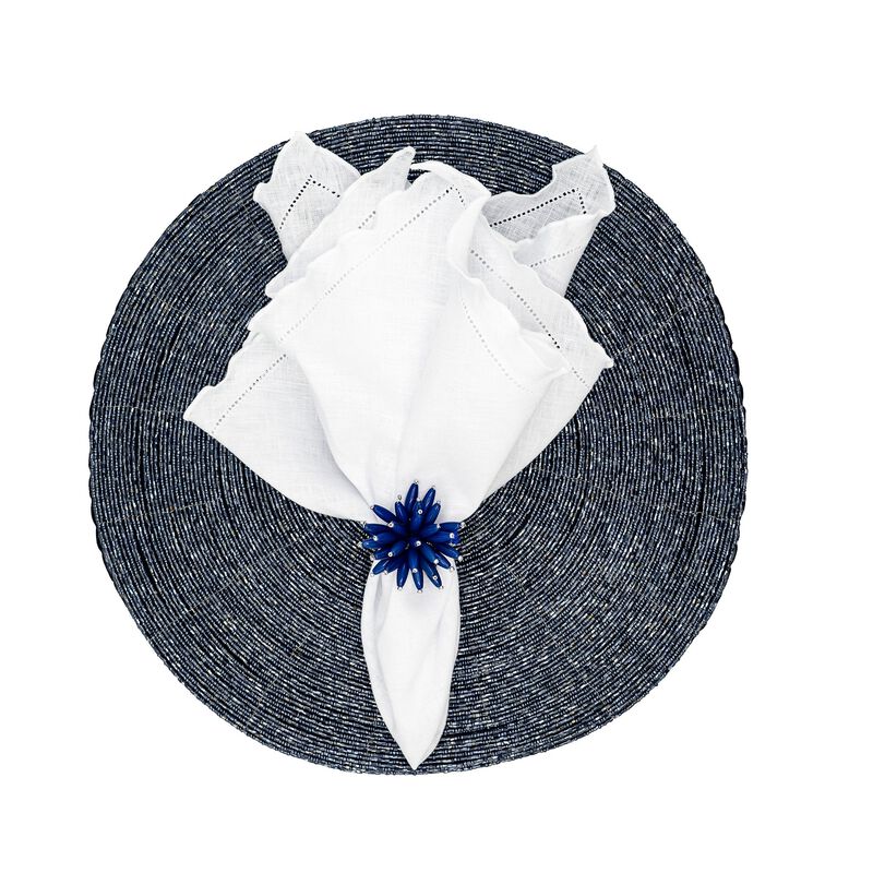 Linen Napkins With White Ruffled Hemstitch Edges, Set of 4
