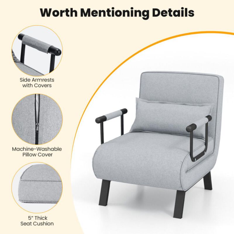 Hivvago Folding 6 Position Convertible Sleeper Bed Armchair Lounge Couch with Pillow