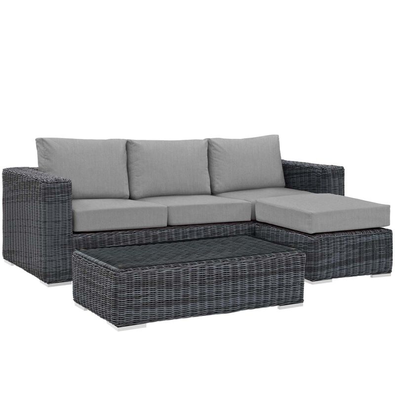 Summon 3 Piece Outdoor Patio Sunbrella Sectional Set - Canvas Gray