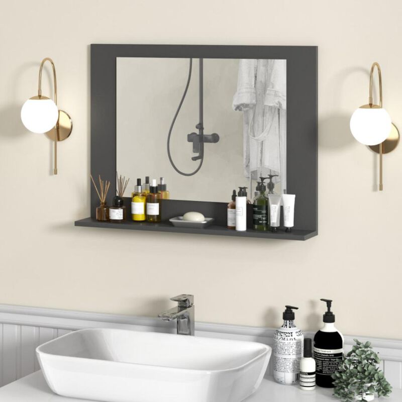 Hivvago Rectangle Bathroom Mirror with Shelf 23.5 x 17.5 Inch and Wood Frame