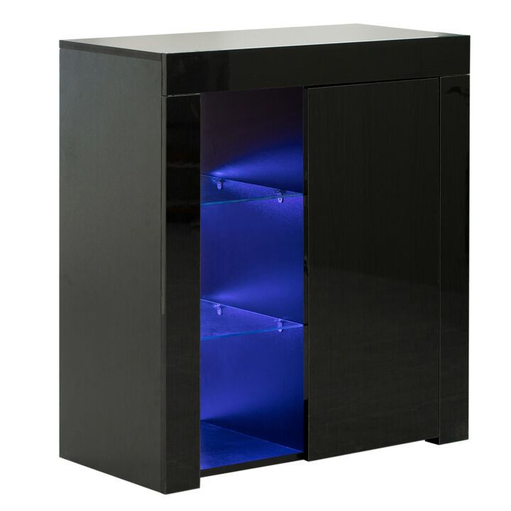 Office or Living Room Side Storage Cabinet With LED, White