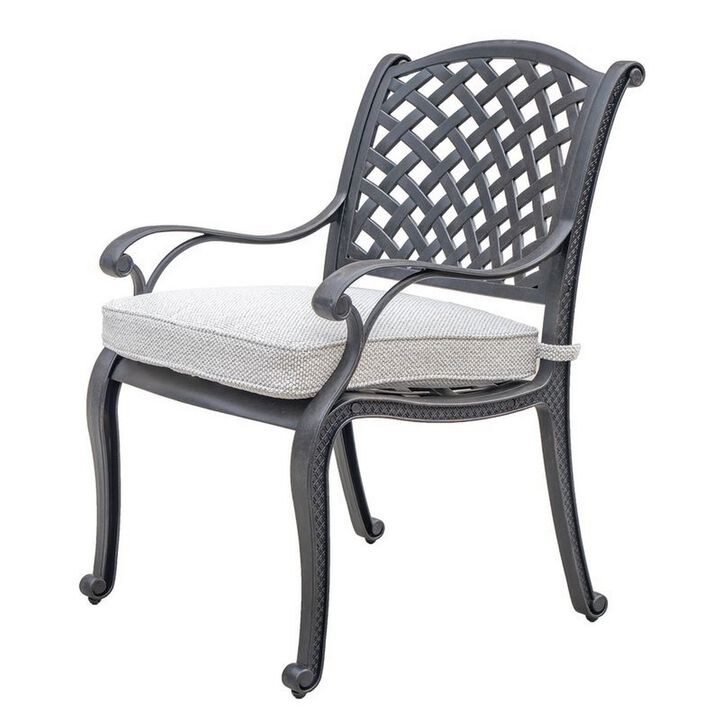 Zoe Outdoor Dining Chair, 27 Inch, Lattice Back, Black Aluminium, Taupe