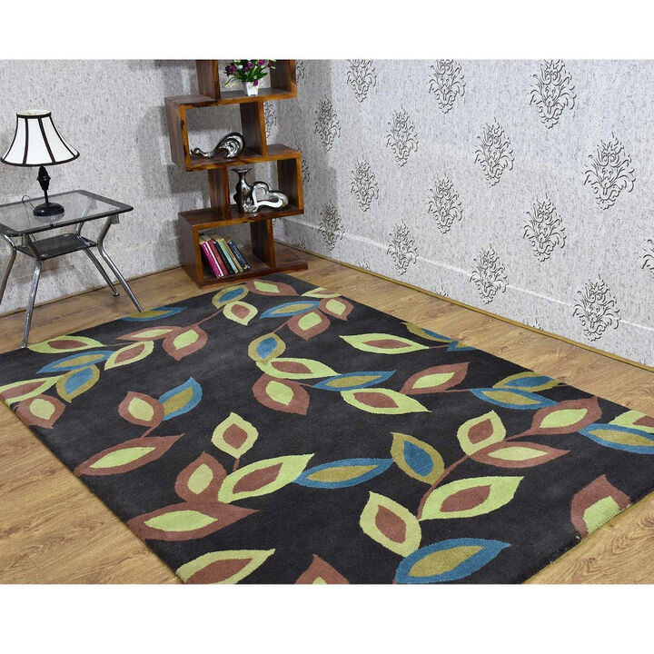 RUGSOTIC CARPETS HAND TUFTED WOOL ECO-FRIENDLY AREA RUGS  - 5'x7'6'', Rectangle Shape, Multicolor, Floral Modern Design, High Pile Thick Handmade Area Rugs for Living Room, Bed Room (K03138)