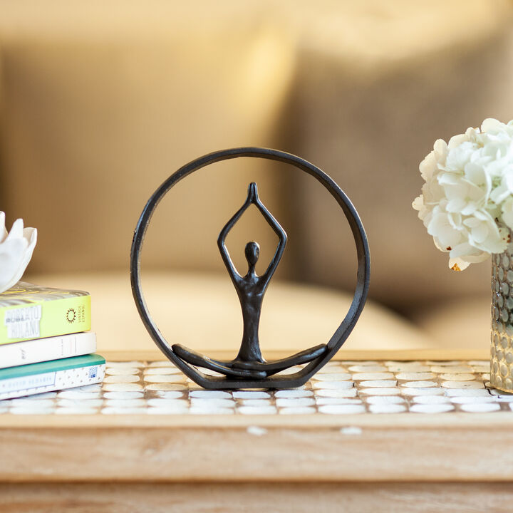 Yoga Easy Pose with Namaste Spiritual Prayer Hands Encircled Iron Sculpture