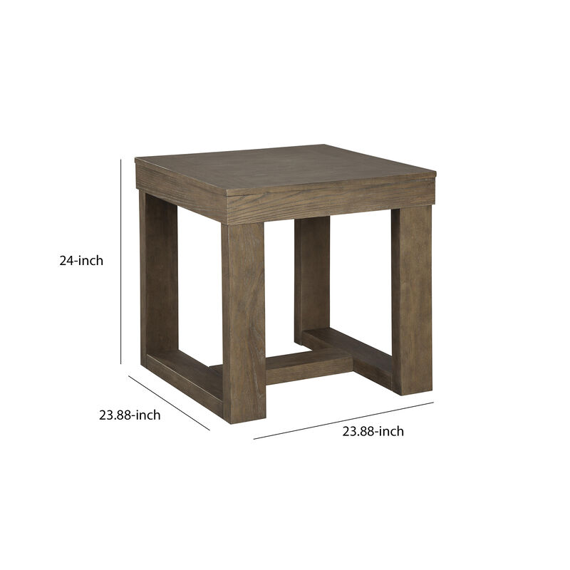 Grained Wooden Frame End Table with Trestle Base, Taupe Brown- Benzara