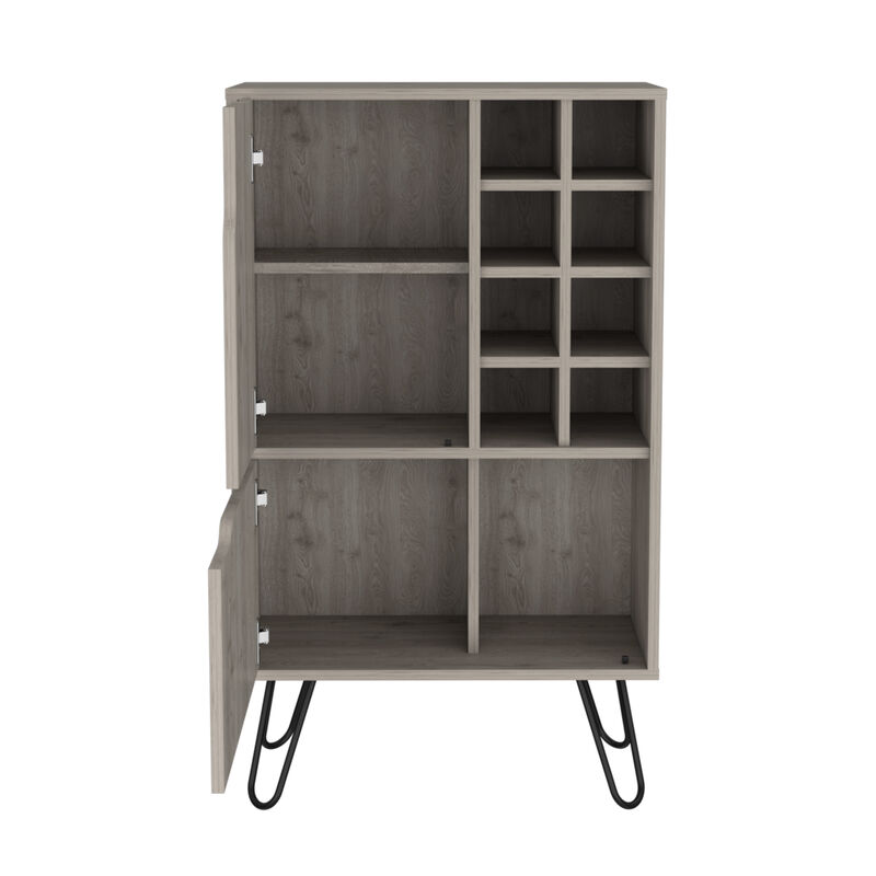 DEPOT E-SHOP Zamna L Bar Single Door Cabinet, Eight Built-in Wine Rack, Four Legs, Light Gray