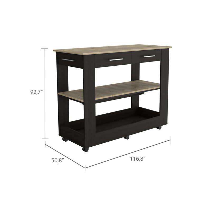 Streamdale Rockaway 2-Drawer 2-Shelf Kitchen Island Black Wengue And Light Oak