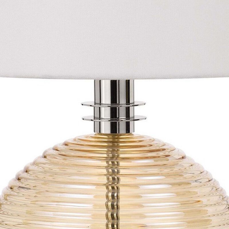 Table Lamp with Textured Glass Ball Accent, White and Chrome-Benzara