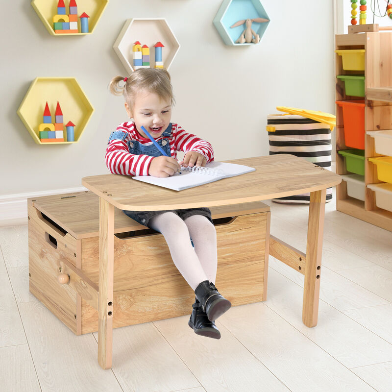 3-in-1 Kids Convertible Storage Bench Wood Activity Table and Chair Set