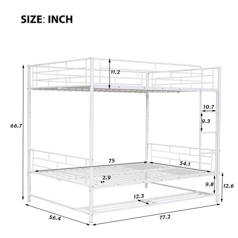 Full Over Full Metal Bunk Bed With Shelf And Guardrails