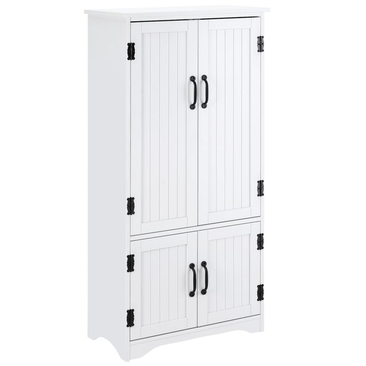 White Kitchen Storage: Floor Cabinet with 4 Doors and Adjustable Shelves