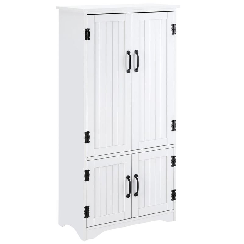 White Kitchen Storage: Floor Cabinet with 4 Doors and Adjustable Shelves