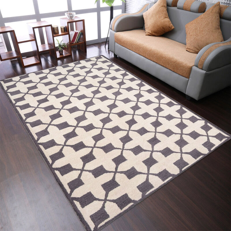 RUGSOTIC CARPETS HAND TUFTED WOOL ECO-FRIENDLY AREA RUGS  - 9'x12', Rectangle Shape, Beige & Black, Geometric Modern Design, High Pile Handmade Area Rugs for Living Room, Bed Room (K00301)