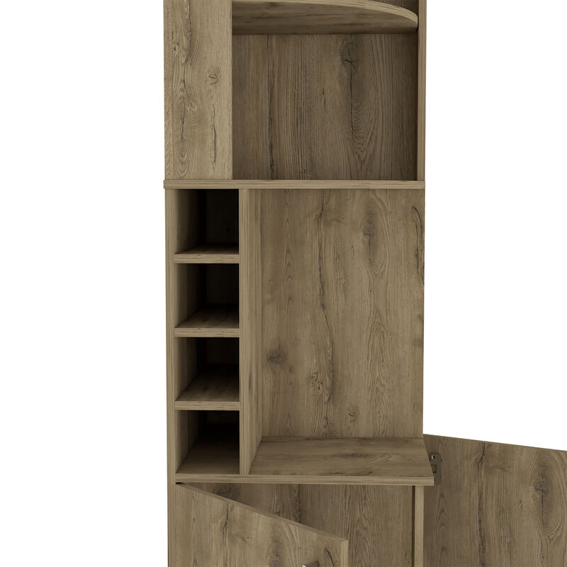 DEPOT E-SHOP Egina Bar Cabinet Two Drawers, Eight Bottle Cubbies, Two Large Open Shelves, Macadamia