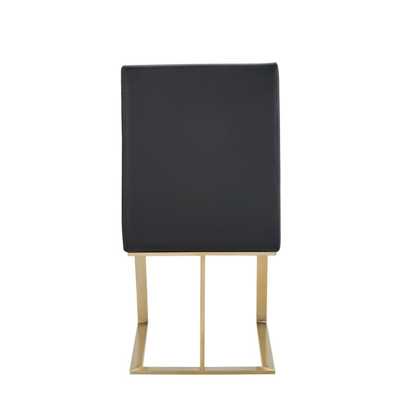 Cid Anki 19 Inch Dining Chair, Dark Gray Faux Leather, Brass Steel Finish - Benzara