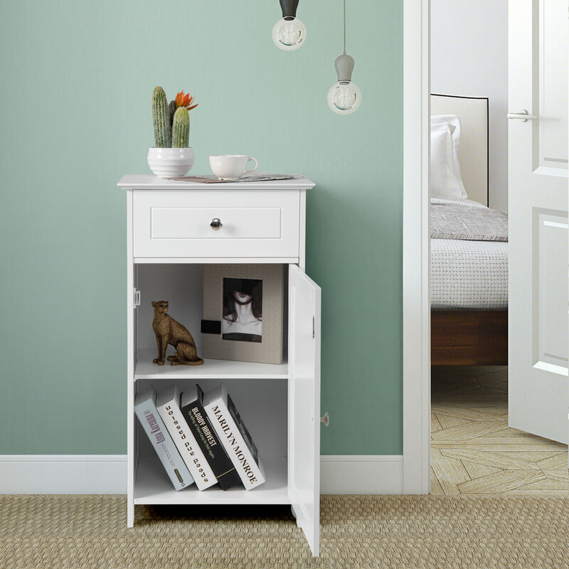 Costway Cabinet Bathroom Storage Floor Organizer Cupboard Drawer Shelf Bath Towel White