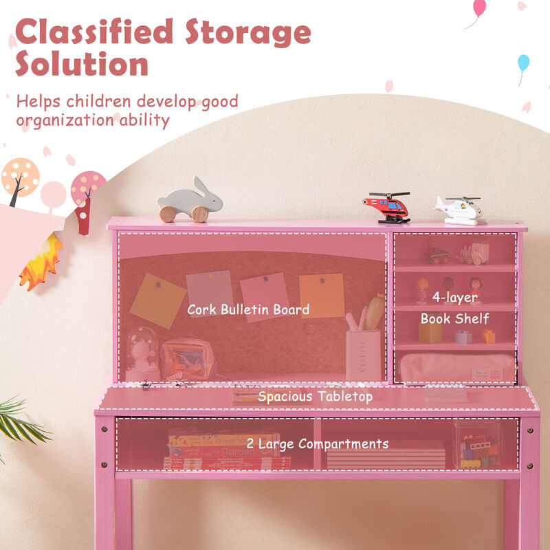 Kids Desk and Chair Set with Hutch and Bulletin Board for 3+ Kids
