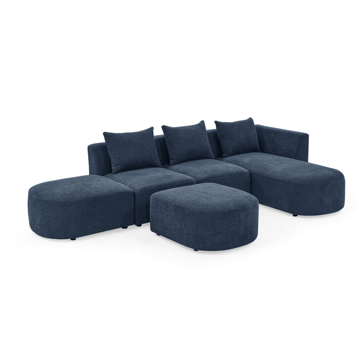 Navy L-Shaped Sectional with Ottoman