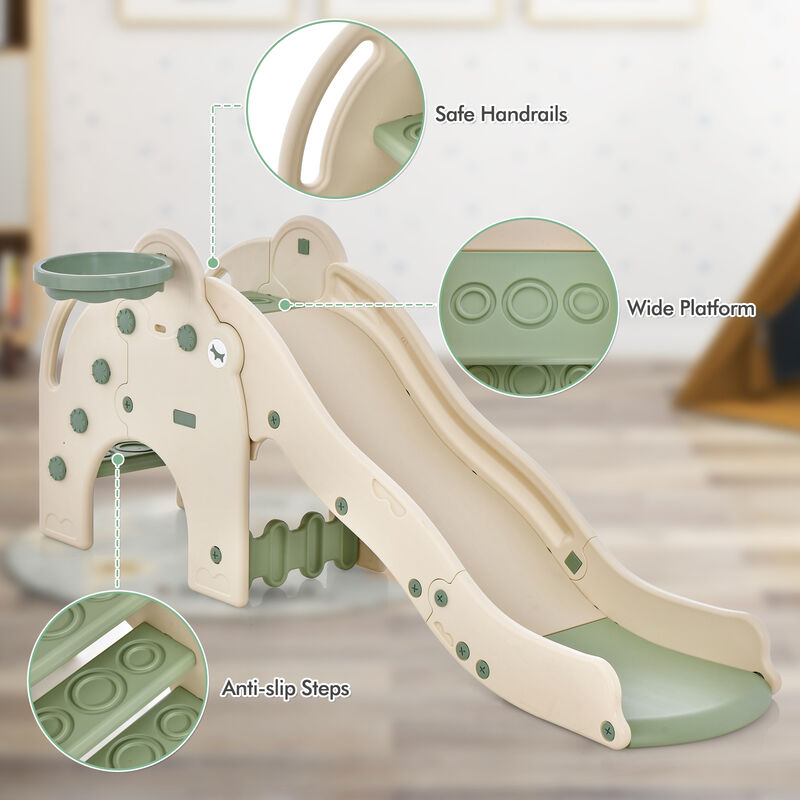4-in-1 Toddler Slide Kids Play Slide with Cute Elephant Shape-Green