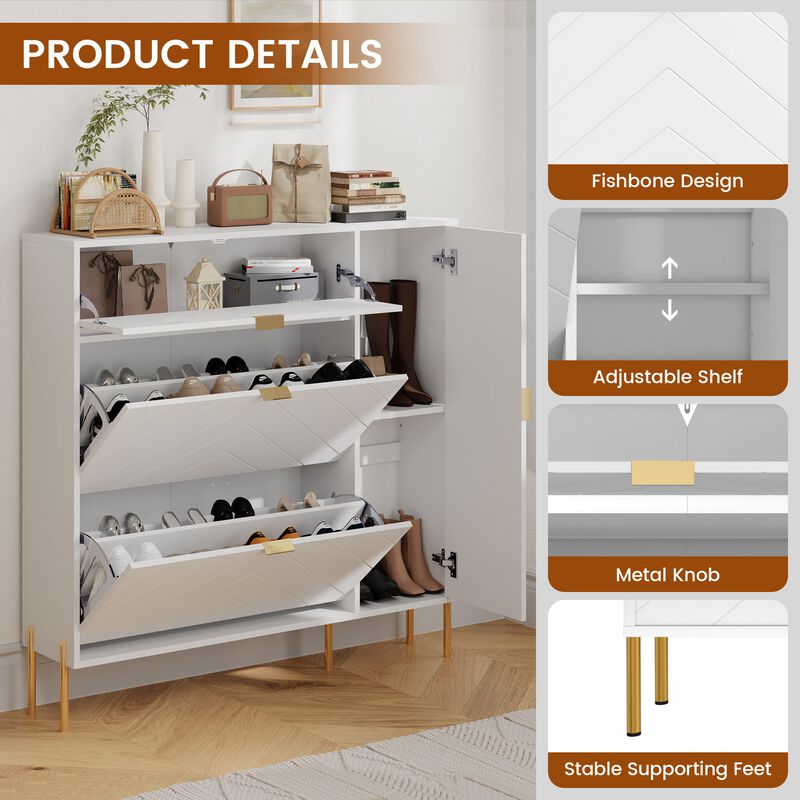 49.21 in. H Wood Shoe Storage Cabinet with Flip-Up Drawers Adjustable Shelf