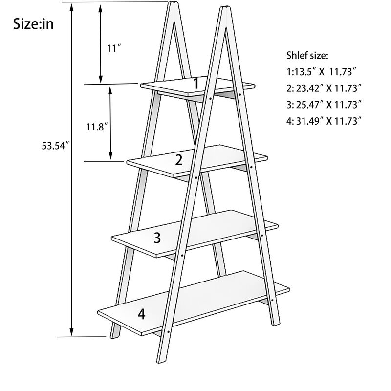 16.93 in. Tall White A Frame Bamboo Wood 4-Shelf Bookcase