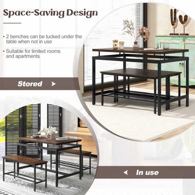 Hivvago 3 Pieces Dining Table Set with Wooden Kitchen Table and 2 Benches