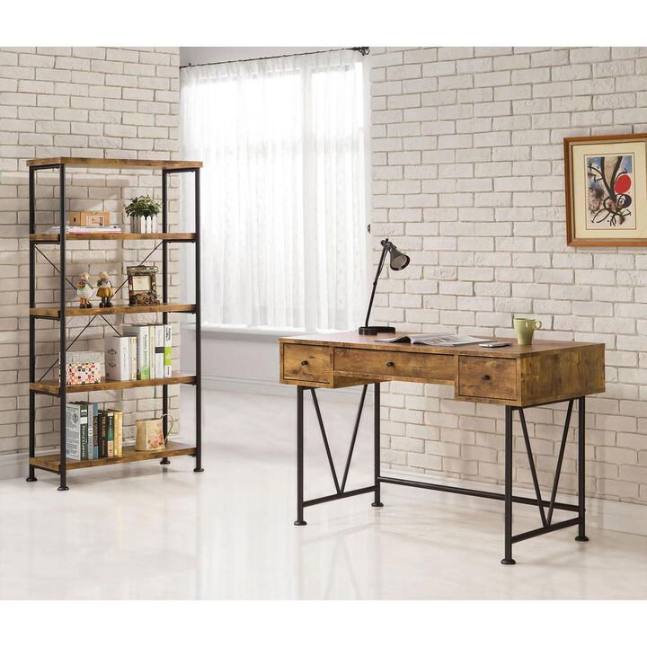 Analiese 2-piece 3-drawer Writing Desk Set Antique Nutmeg and Black